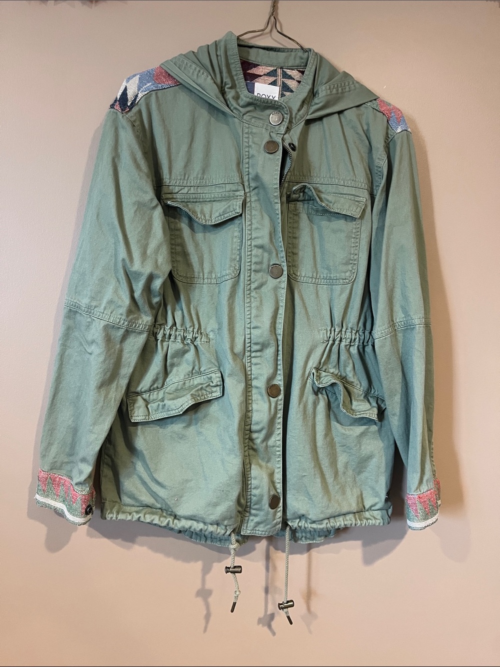 Roxy Green Hooded Jacket with Pink Accent
